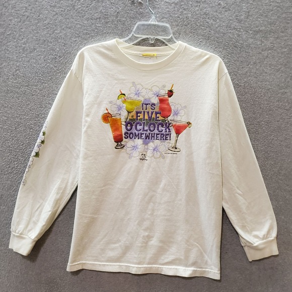 Big Dogs Men T-Shirt Small White Floral Y2K It's Five O'clock Somewhere! Graphic - Picture 1 of 8